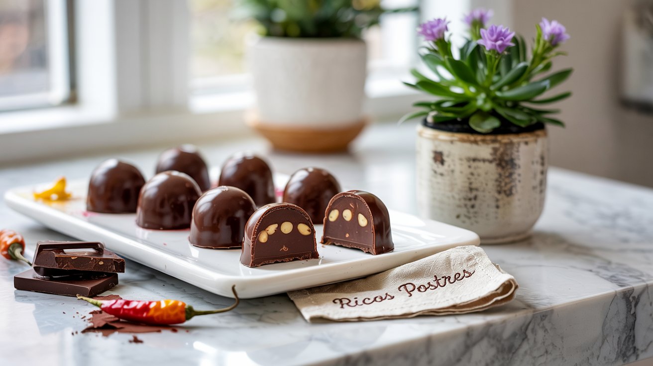 Bombones Rellenos de Ganache de Chocolate Amargo y Chile Pasilla, Receta de Oaxaca