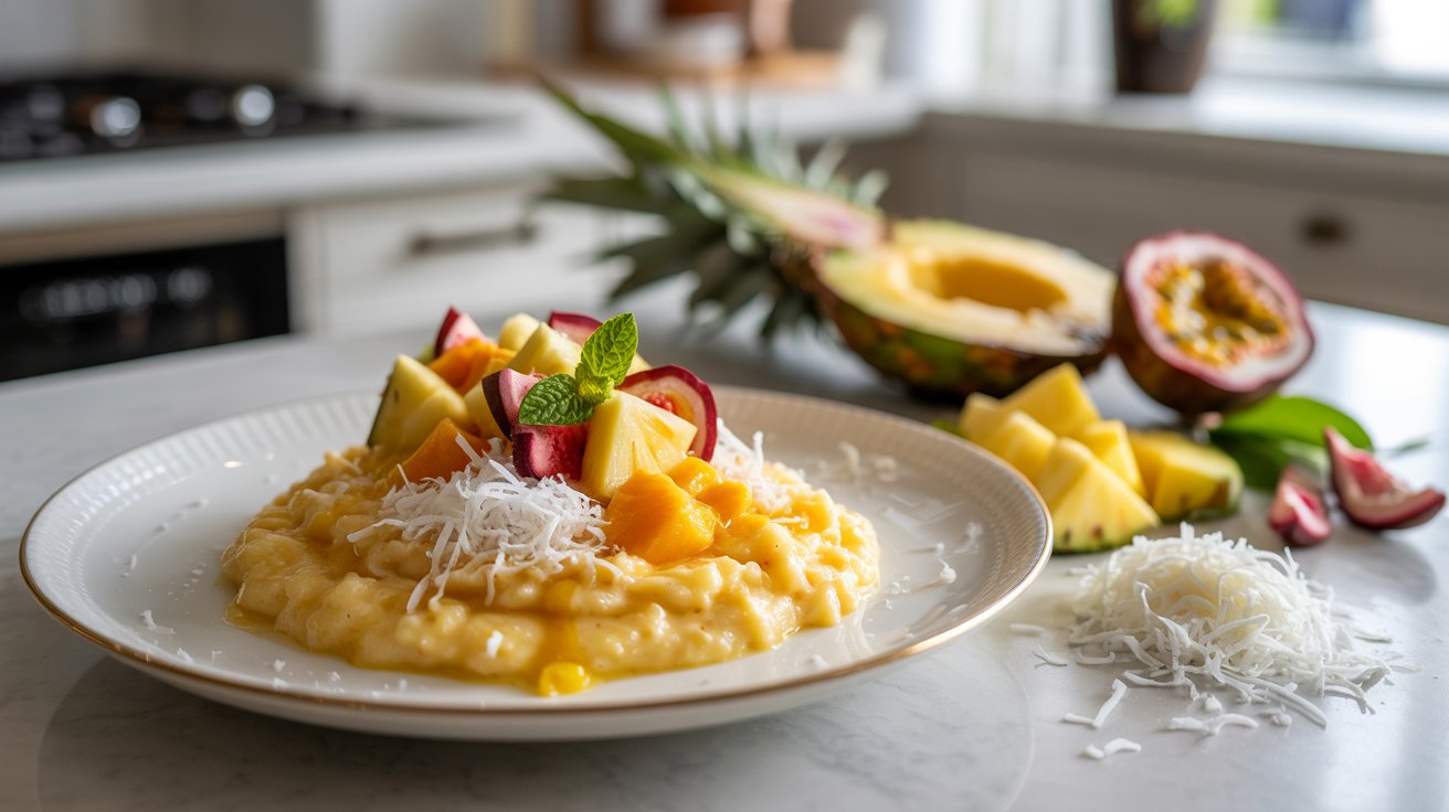 Polenta con Coco y Frutas Tropicales, Inspiración Caribeña