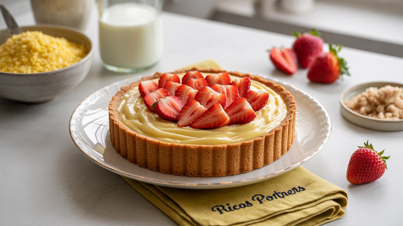 Tarta de Maíz con Crema Pastelera y Fresas