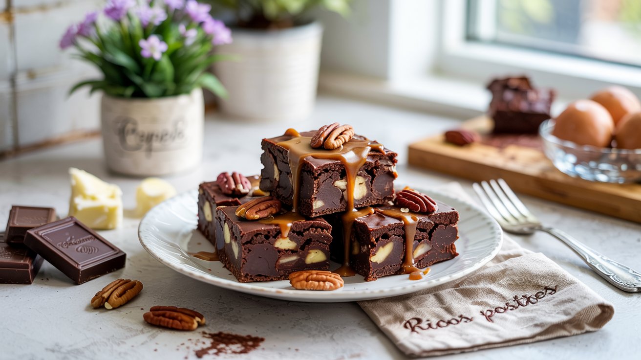 Brownies de Chocolate Amargo con Caramelo de Piloncillo, Inspiración Chiapaneca